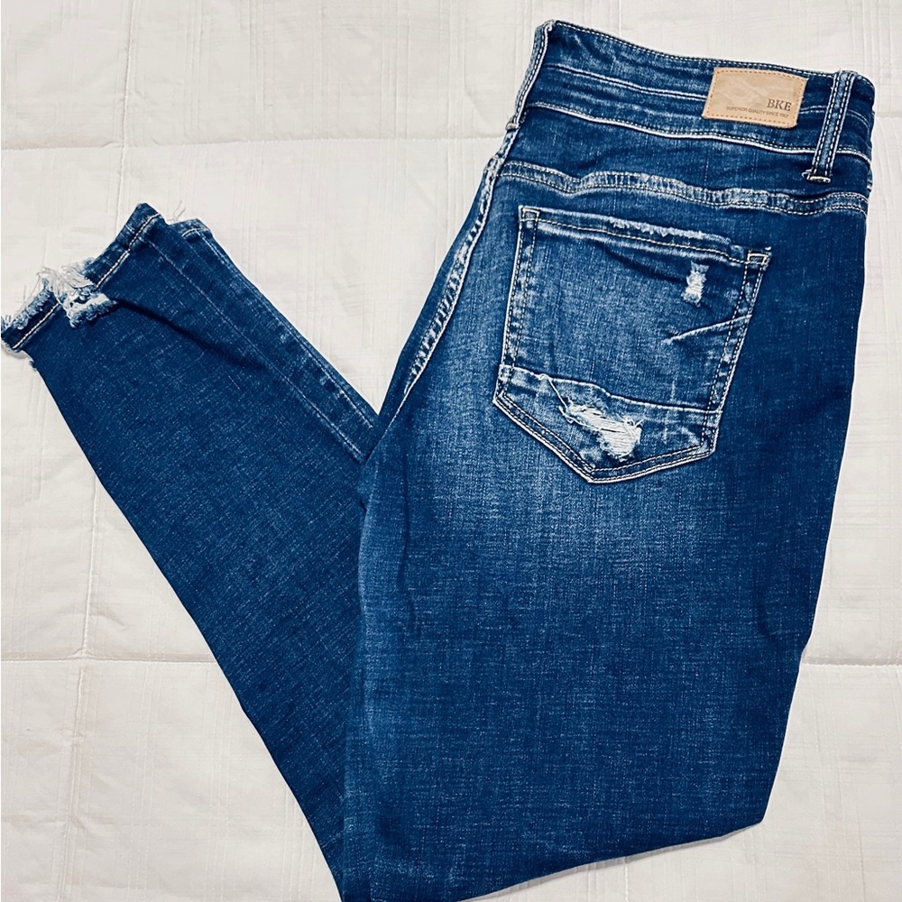 BKE Dark Blue Distressed Skinny Jeans